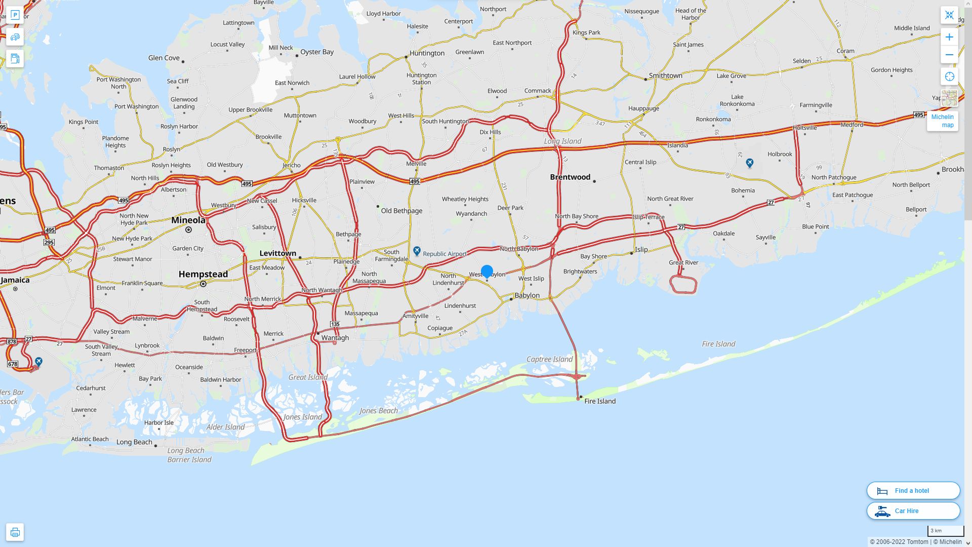 West Babylon New York Highway and Road Map